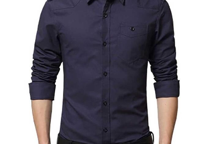 Mens dark blue dress shirt outfit