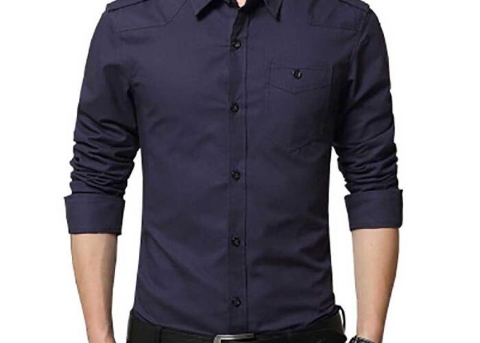 Mens dark blue dress shirt outfit