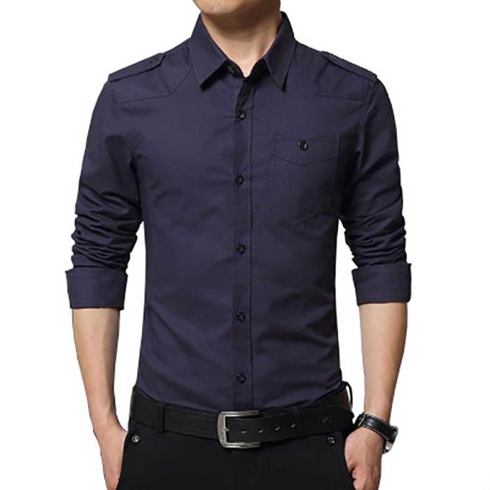 Mens dark blue dress shirt outfit