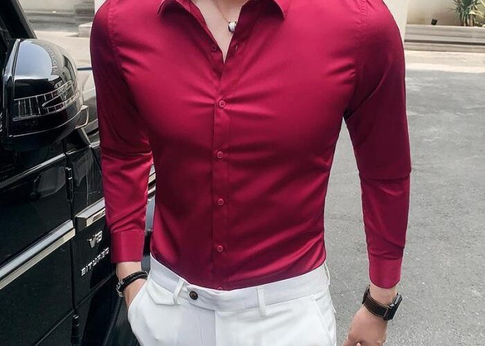 Wine color men's dress shirt