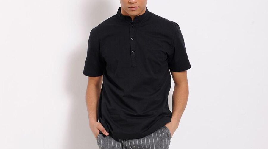 Men's black dress shirt short sleeve